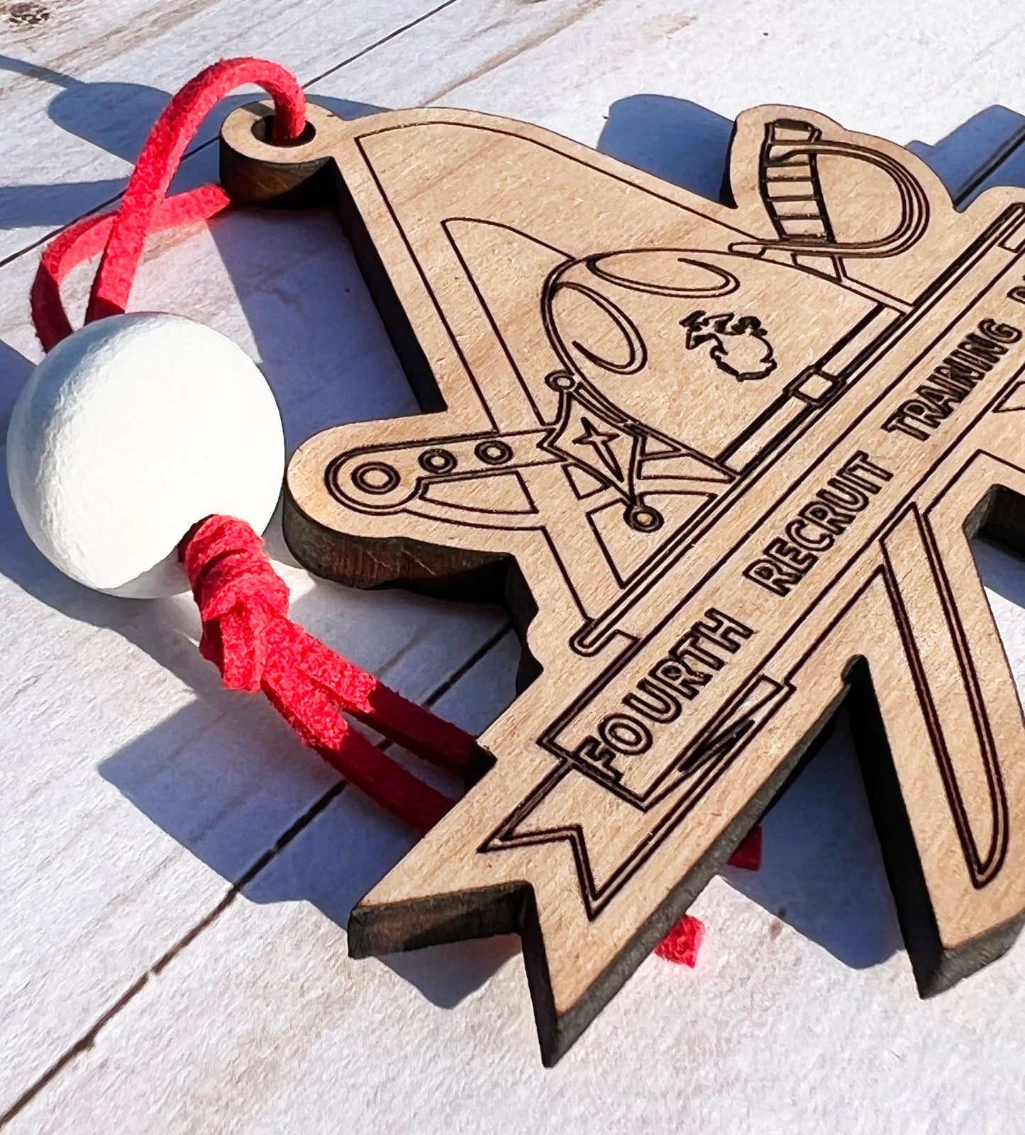 4th Battalion USMC Ornament: Laser Engraved Red Oak Wood