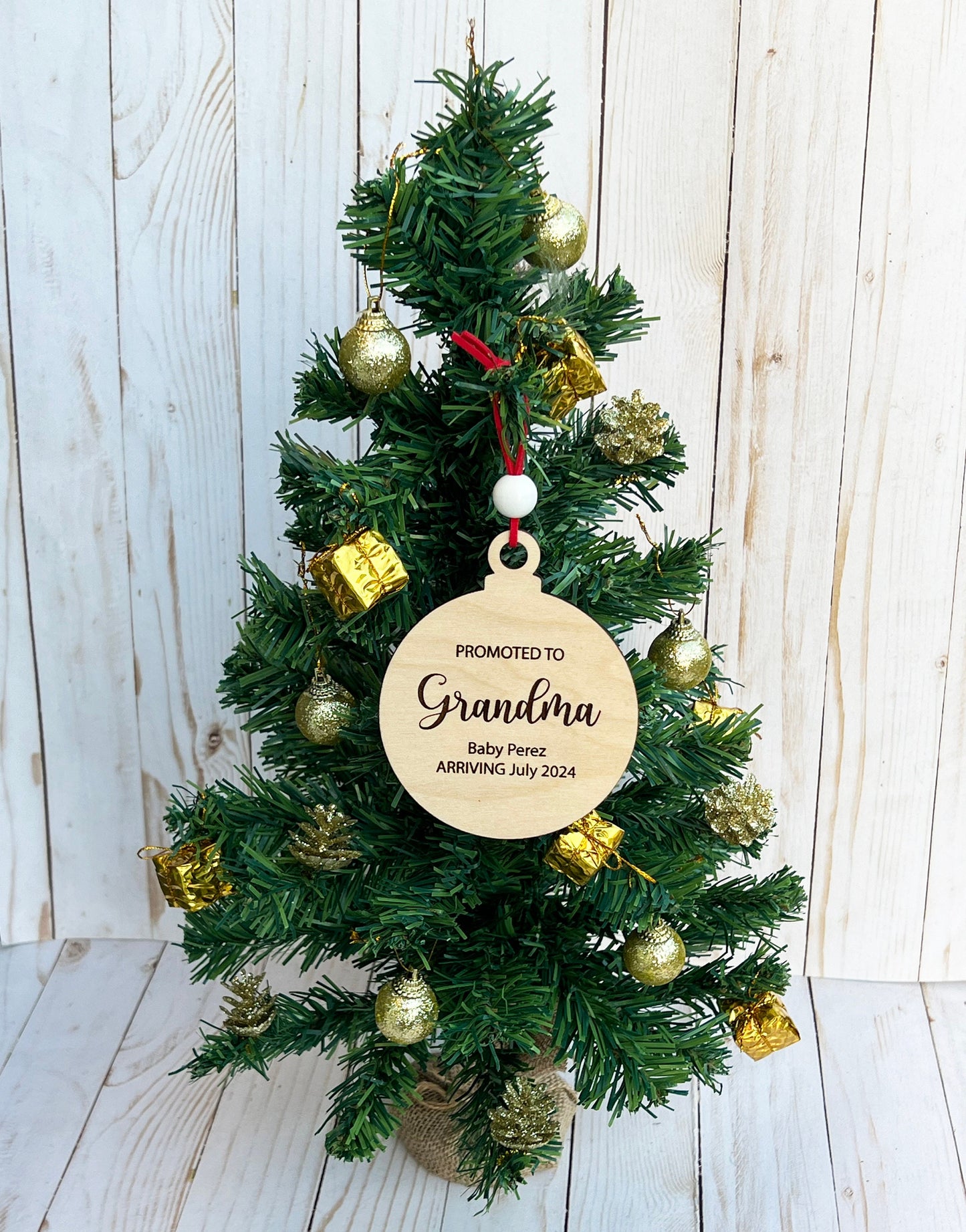 Personalized Baby Announcement Ornament: Promoted to Grandma/Grandpa