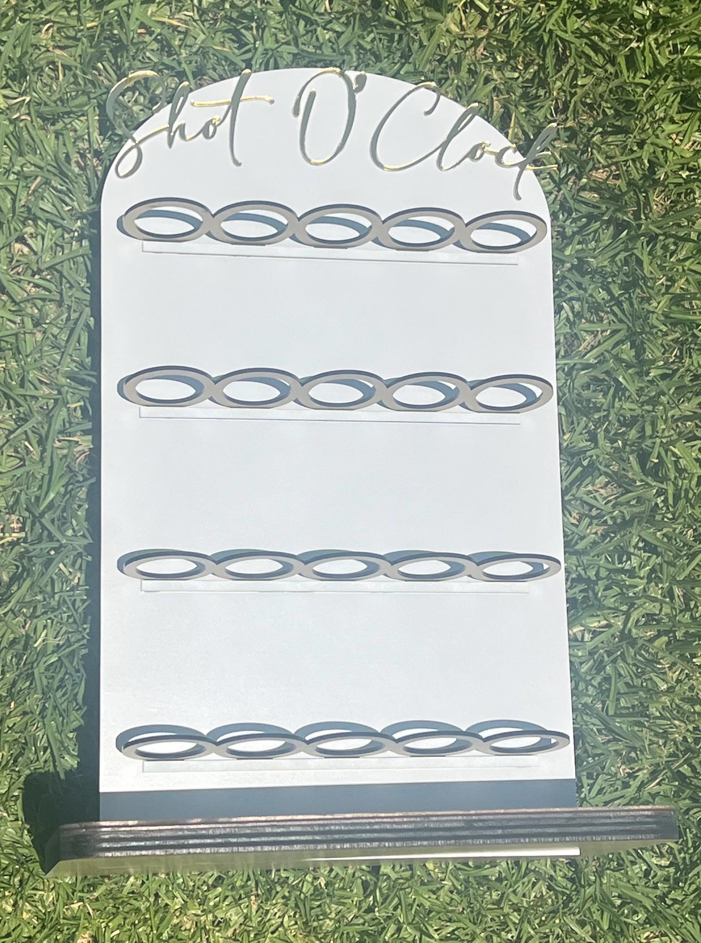 Personalized Shot Glass Display: Baltic Plywood Wedding Party Stand
