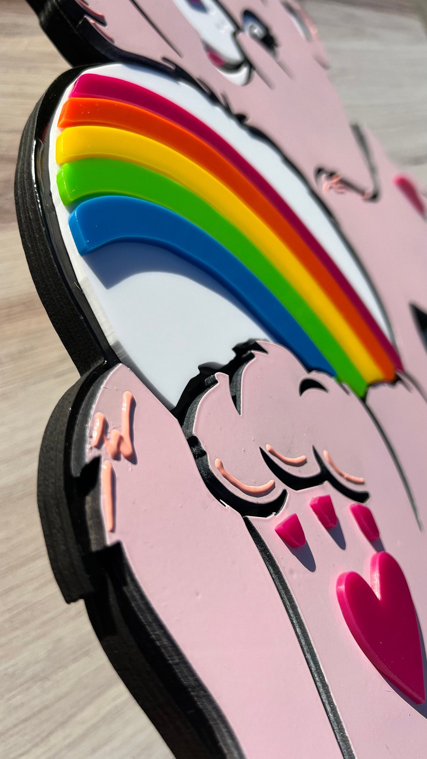 Custom Care Bear Cheer Bear Plaque: Handmade Birch & Acrylic