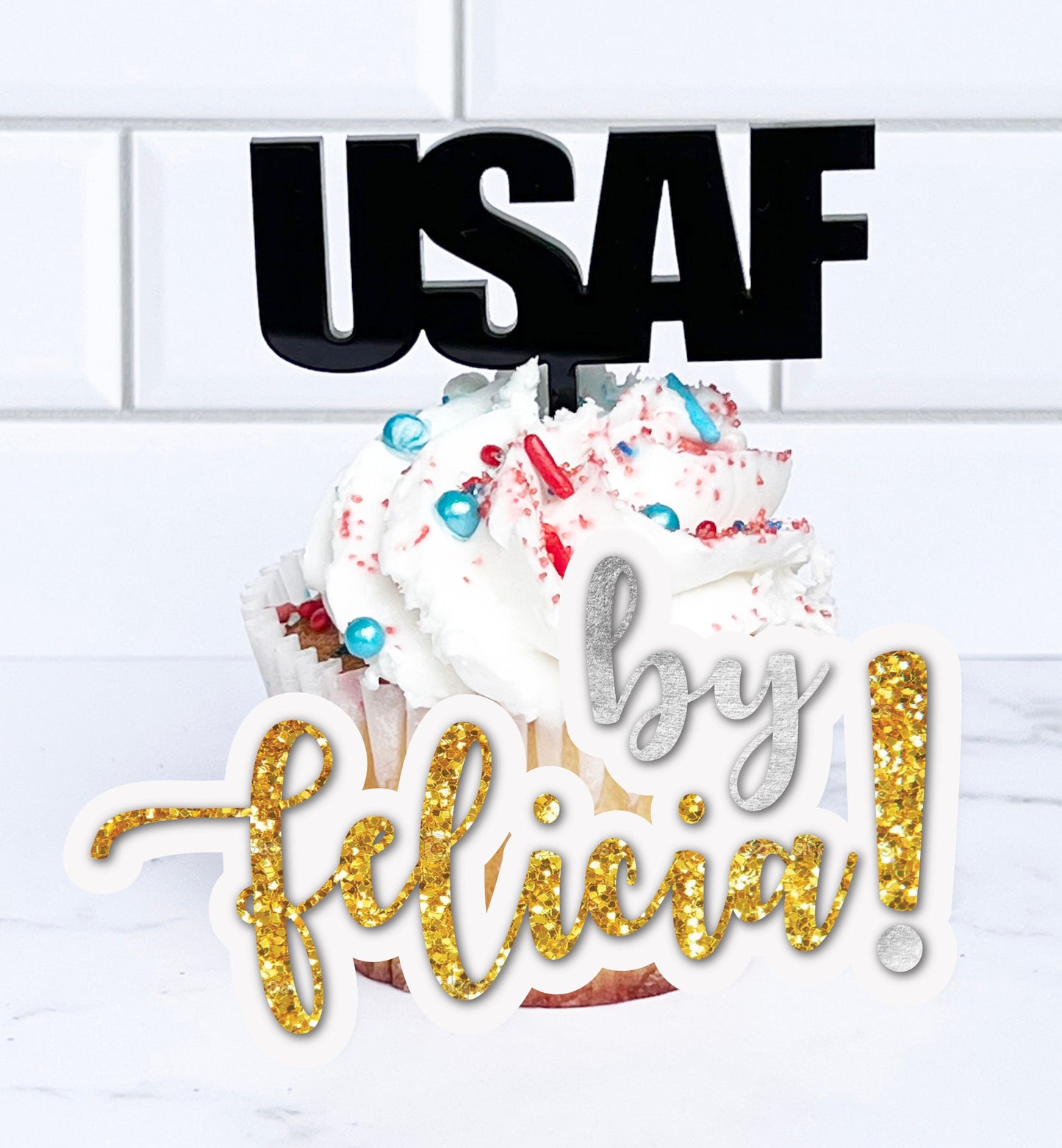 Air Force Cupcake Toppers: Acrylic USAF Party Decorations