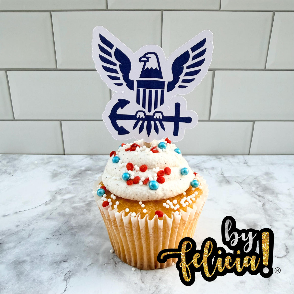 Navy Cupcake Toppers: USN Party Decorations