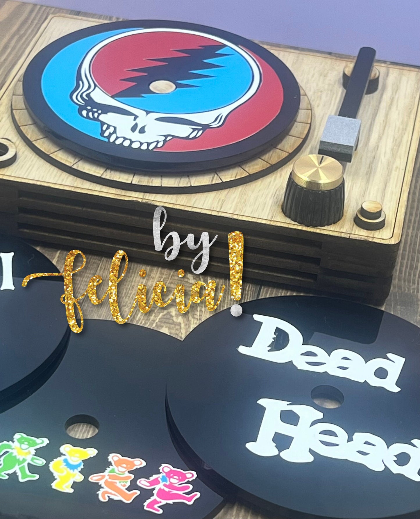 Retro Record Player Coaster Set: Personalized Acrylic Vinyl Coasters