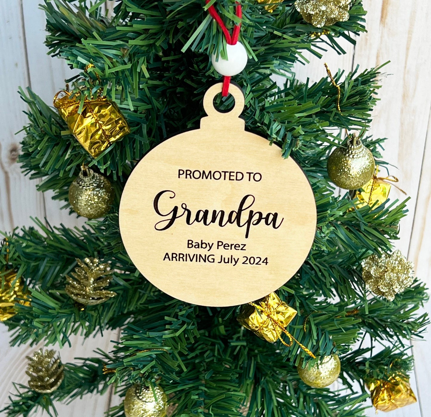 Personalized Baby Announcement Ornament: Promoted to Grandma/Grandpa