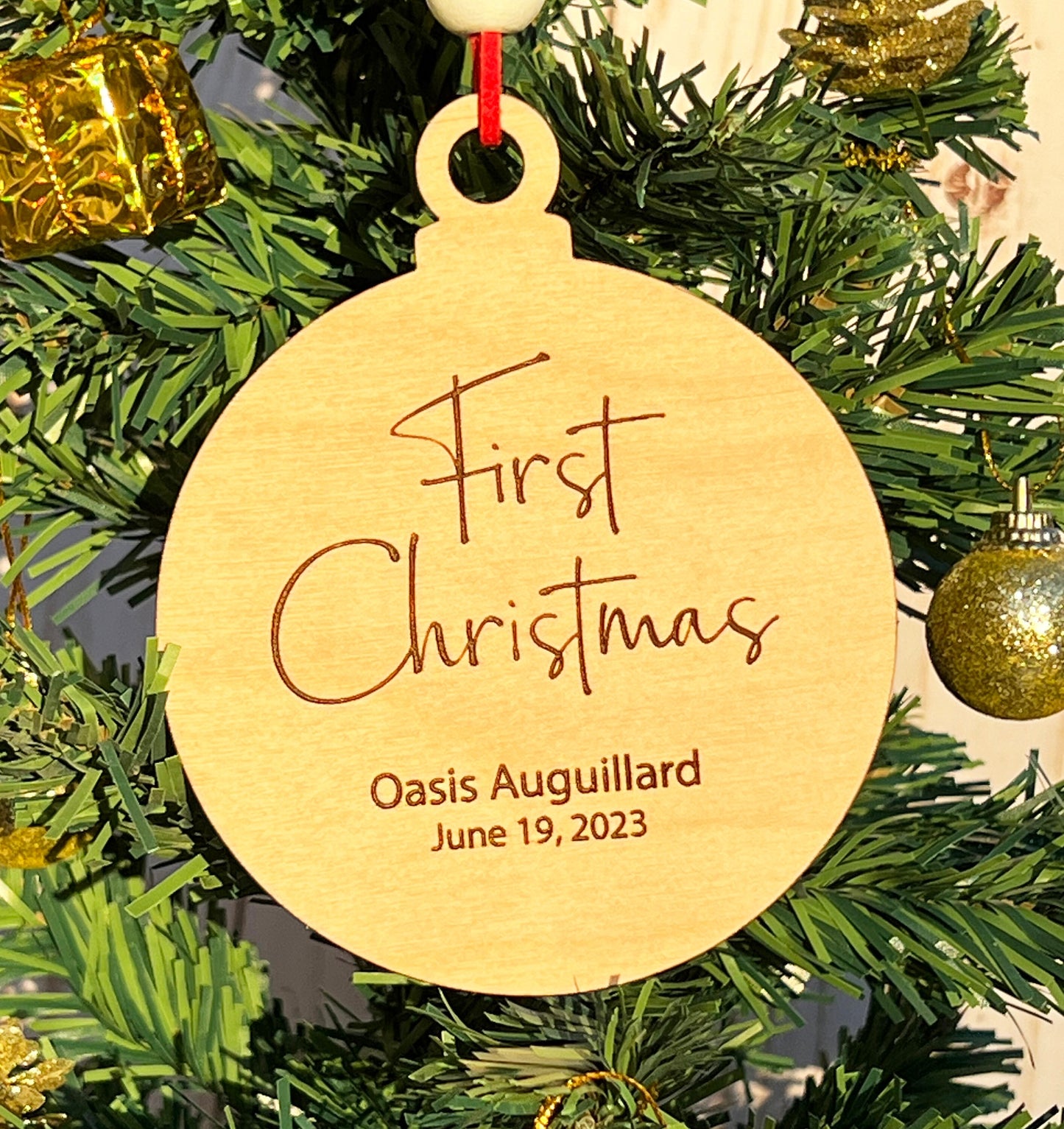 Personalized Baby's First Christmas Ornament: Laser Engraved Birch Wood