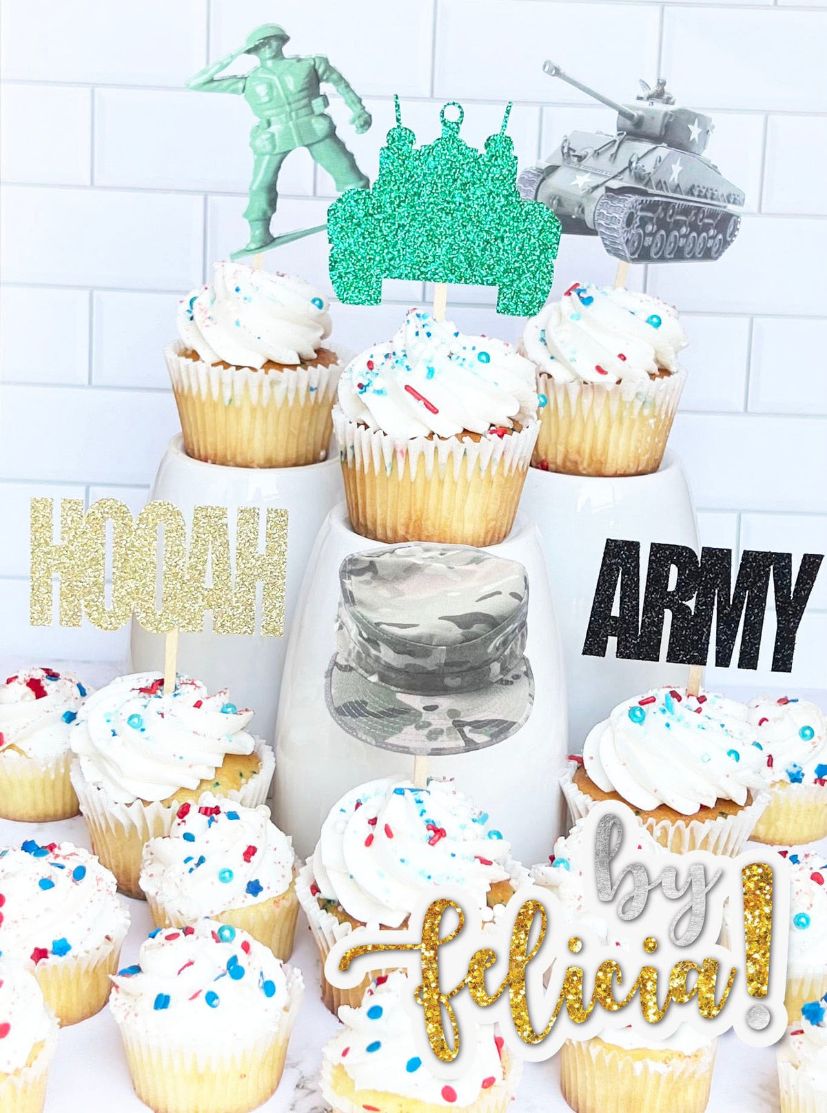 Army Cupcake Toppers: Soldier, Tank, Camo Party Decorations