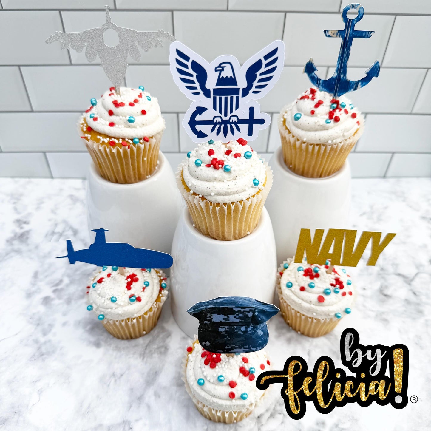 Navy Cupcake Toppers: USN Party Decorations
