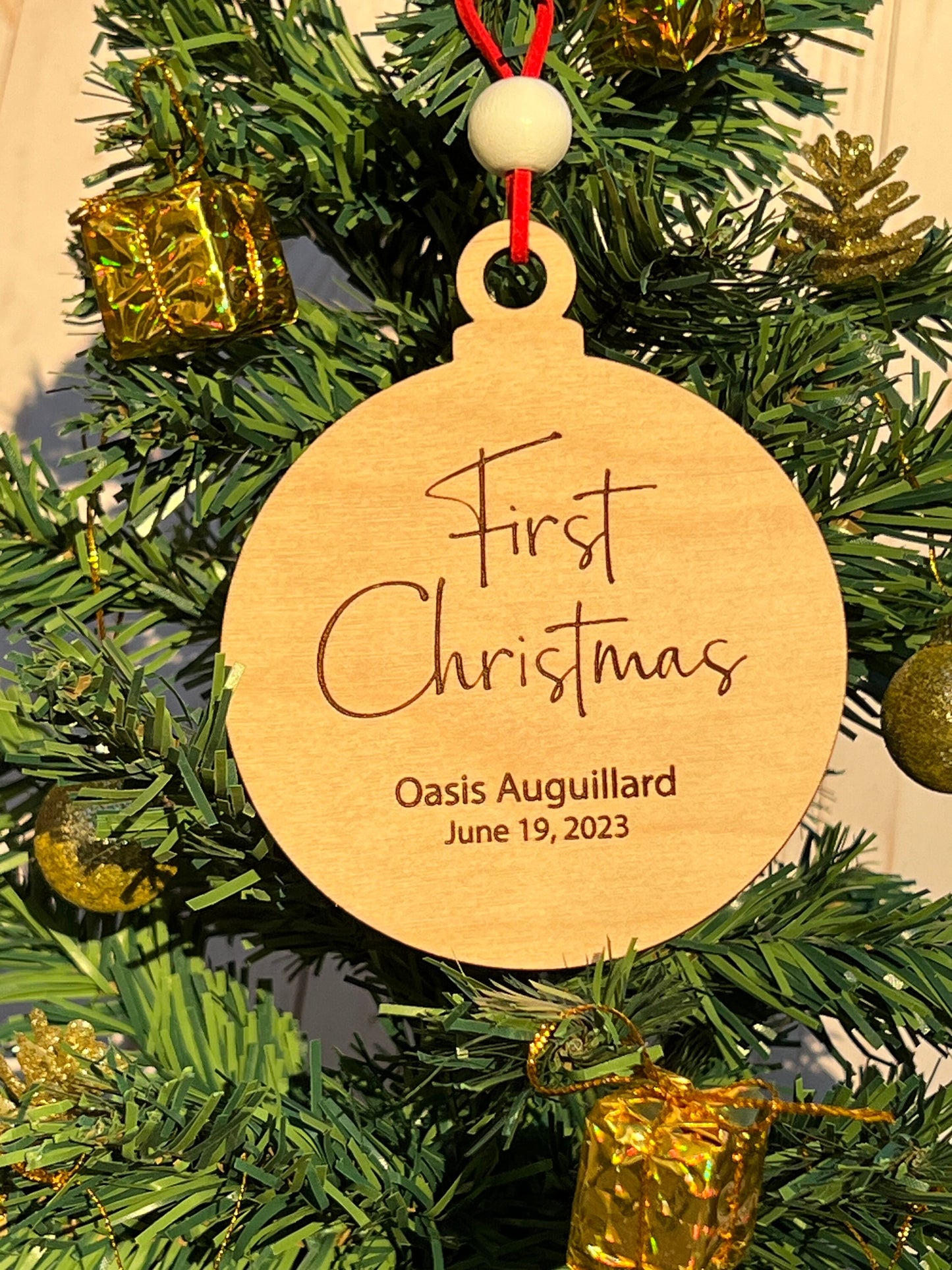 Personalized Baby's First Christmas Ornament: Laser Engraved Birch Wood