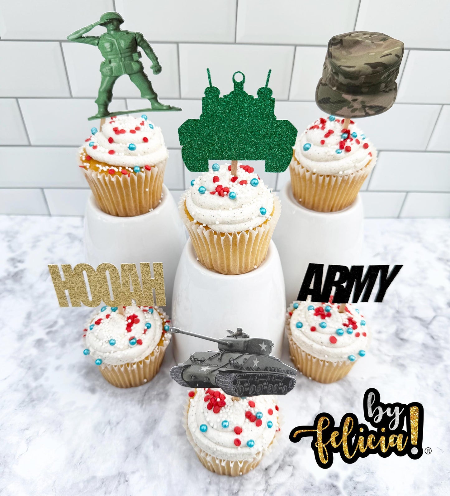 Army Cupcake Toppers: Soldier, Tank, Camo Party Decorations