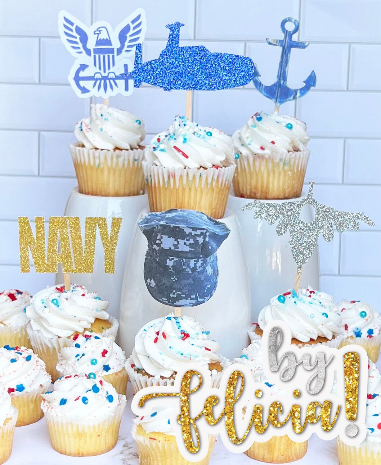 Navy Cupcake Toppers: USN Party Decorations